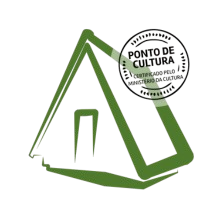 A imagem apresenta a figura semelhante a um chalé de cor verde bandeira, com um círculo preto escrito "Ponto de Cultura" em negrito.